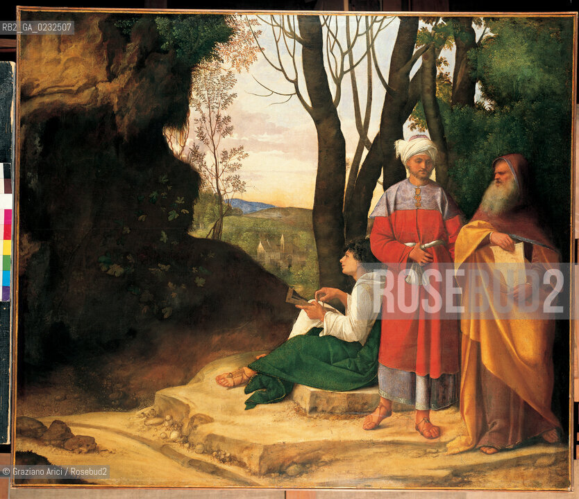 GIORGIONE - VENEZIA 31 OTTOBRE 2003 -MOSTRA LE MARAVIGLIE DELLARTE  GALLERIE DELLACCADEMIA.Tre filosofi.Tela,  cm. 123 x144.Vienna, Kunsthistorisches Museum.Archivio Graziano Arici  © Fotoatelier Stefan Zeisler, Kunsthistorisches Museum, Vienna.La cessione dei diritti si intende per quanto di nostra competenza; non comprende invece le eventuali spese relative a diritti che potranno essere richiesti dagli Enti cui appartengono le opere riprese. Tali costi, ove neccessari, e lÕespletamento di qualsivoglia pratica di richiesta di permessi e autorizzazioni sono esclusivamente  a  carico del committente...