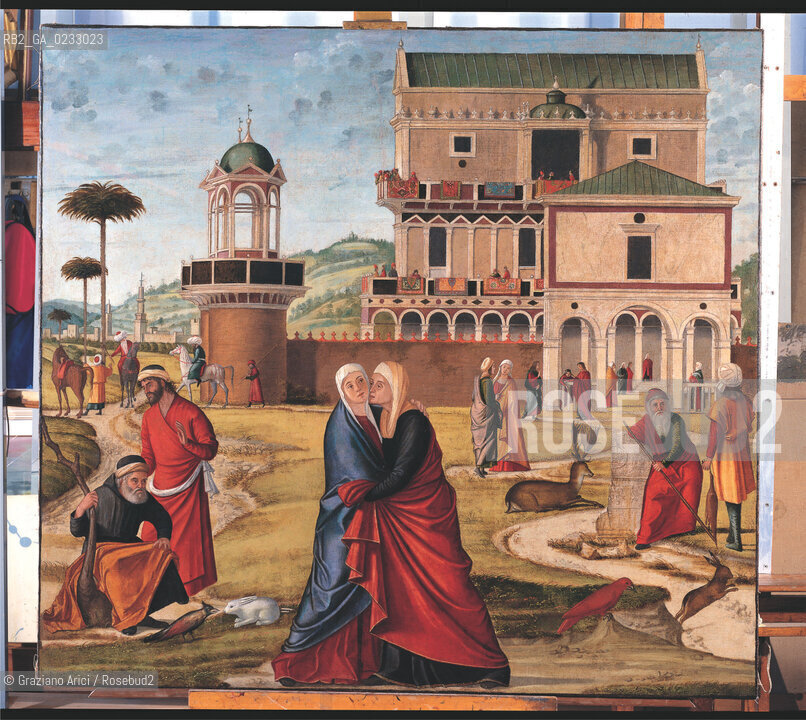 VITTORE CARPACCIO - Storie della Vergine, Visitazione, Olio su tela, 128 x 137.Venezia, Museo Correr. Archivio Graziano Arici - Mostra Carpaccio, pittore di storie GALLERIE ALLACCADEMIA 27 NOVEMBRE 2004/23 MARZO 2005 La cessione dei diritti si intende per quanto di nostra competenza; non comprende invece le eventuali spese relative a diritti che potranno essere richiesti dagli Enti o Persone a cui appartengono le opere riprese. Tali costi, ove neccessari, e lÕespletamento di qualsivoglia pratica di richiesta di permessi e autorizzazioni sono esclusivamente  a  carico del committente.