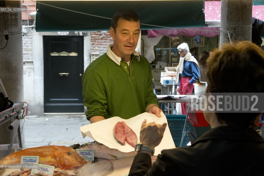 Venice 5/5/12 - One of the best fishmonger in the Rialto Fishmarket. Marco Bergamasco - pescivendolo di Rialto pesce mercato ©Graziano Arici/Rosebud2