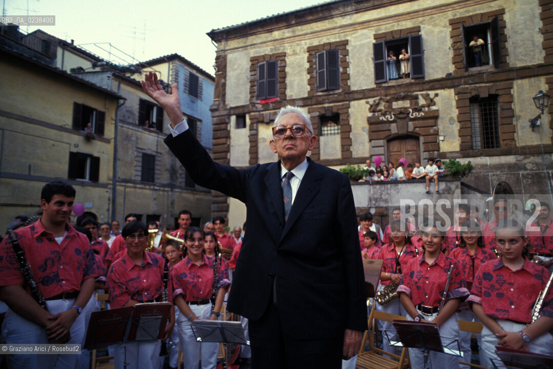 Zagarolo, 1994.festa per i 90 anni del compositore Goffredo Petrassi. Musica compositore musica contemporanea ritratto compleanno festa.Zagarolo, 1994. Birthdays party for the contemporary composer Goffredo Petrassi ©Graziano Arici/Rosebud2