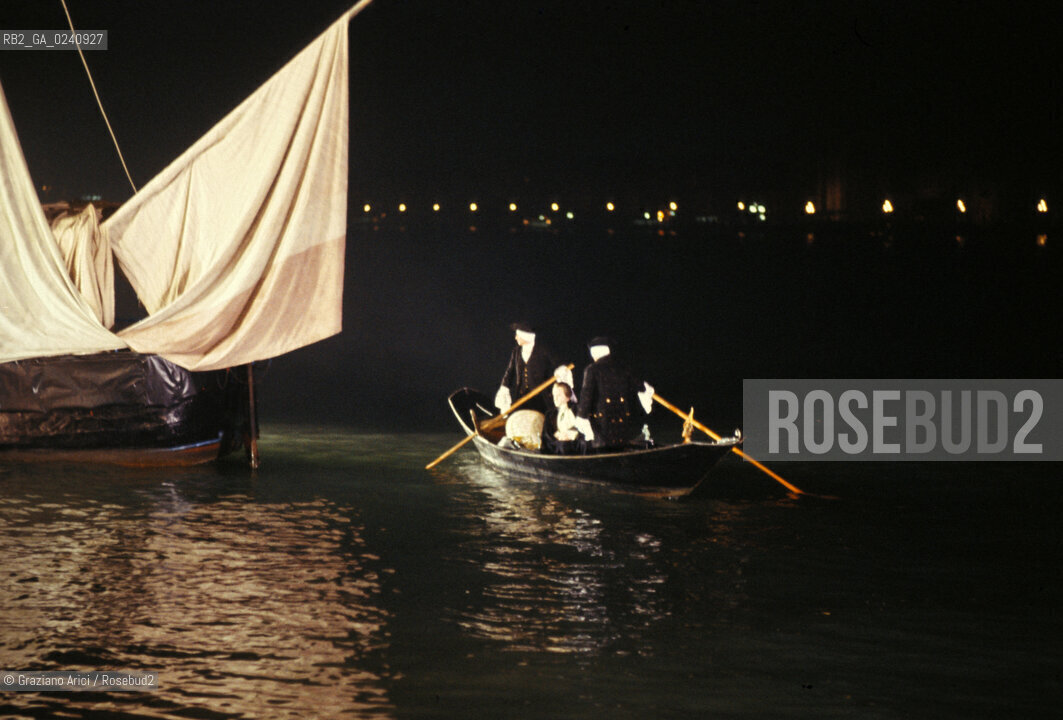 Venezia,1979.Riprese del film Don Giovannidi Joseph Losey.Larrivo di Leporello alla chiesa del Redentore.Cinema film Don Giovanni set backstage Redentore .Venice,1979. Backstage of the film Don Giovanni  ©Graziano Arici/Rosebud2.