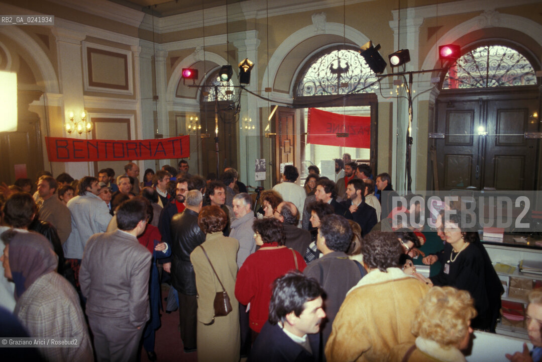 -Trento,1988. Convegno A Trento ventanni dopo. Università degli studi di trento 68-88. Movimento studentesco, 1968, striscione politica -trento,1988. Congress A Trento ventanni dopo. Trento University. student movement ©Graziano Arici/Rosebud2