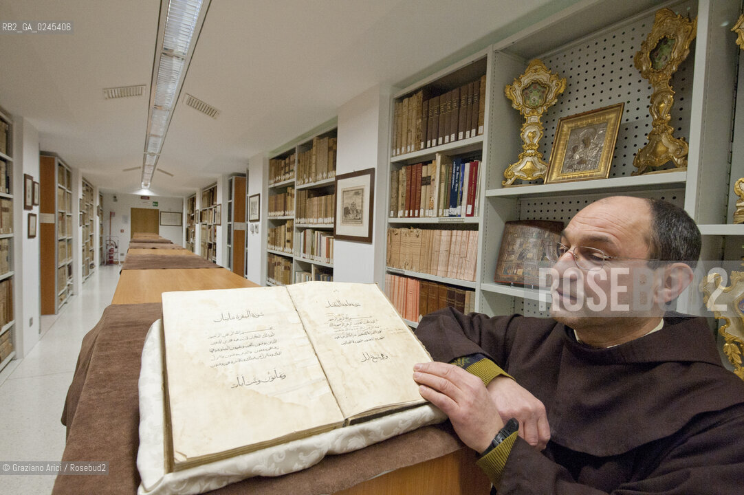 Venice 4/03/12 - S.Francesco della Vigna Monastery Library: The first handprint Koran by the venitian publisher Paganino and Alessandro Paganini (1537/1538) with the Library Director Rino Sgarbossa biblioteca convento stampa corano  ©Graziano Arici/Rosebud2