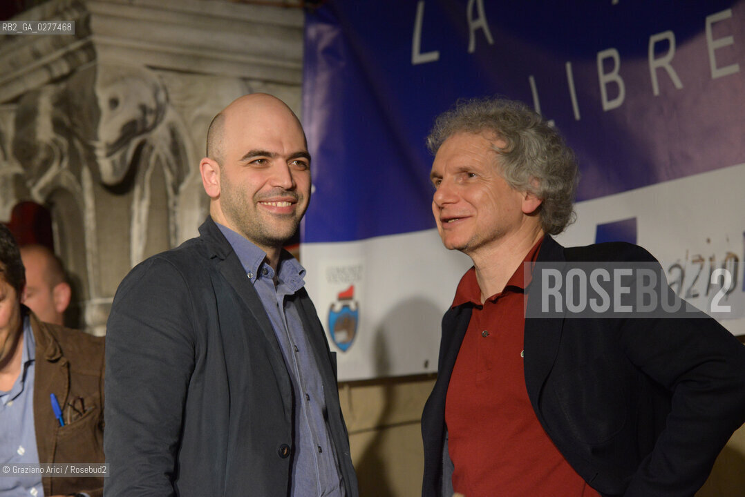 Venice 4 june 2013 writer and journalist Roberto Saviano and Gianfranco Bettin in Venice letteratura giornalista ©Graziano Arici/Rosebud2