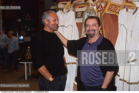 -Venezia,1994. Gran teatro La Fenice.Ritratto di Maurice Bejart, danzatore e coreografo francese insieme allo stilista Gianni Versace Moda stilista Danza Coreografia ritratto -Venice,1994. Gran teatro La Fenice. Portrait of Maurice Bejart,dancer and choreographer with the fashion designer Gianni Versace ©Graziano Arici/Rosebud2
