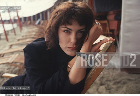 Venezia, 1993. Mostra Internazionale dArte Cinematografica. Lattrice Michelle Forbes. Cinema ritratto attrice spiaggia - Venice, 1993. Venice Film Festival. The actress Michelle Forbes ©Graziano Arici/Rosebud2