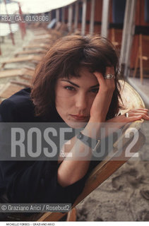 Venezia, 1993. Mostra Internazionale dArte Cinematografica. Lattrice Michelle Forbes. Cinema ritratto attrice spiaggia - Venice, 1993. Venice Film Festival. The actress Michelle Forbes ©Graziano Arici/Rosebud2