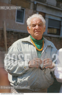 -Venezia,1989.Il direttore dorchestra Leonard Bernstein a Venezia. Musica classica direttore orchestra ritratto .-Venice,1989.Portrait of the conductor Leonard Bernstein ©Graziano Arici/Rosebud2