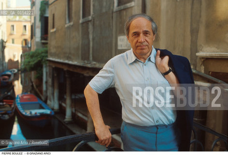 Venezia,1990.Ritratto del direttore dorchestra e compositore contemporaneo Pierre Boulez.Musica classica direttore compositore contemporary orchestra ritratto .Venice,1990.Portrait of the conductor and contemporary composer Pierre Boulez ©Graziano Arici/Rosebud2
