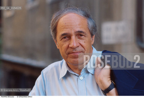 Venezia,1990.Ritratto del direttore dorchestra e compositore contemporaneo Pierre Boulez.Musica classica direttore compositore contemporary orchestra ritratto .Venice,1990.Portrait of the conductor and contemporary composer Pierre Boulez ©Graziano Arici/Rosebud2