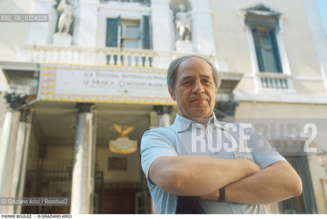 Venezia,1990.Ritratto del direttore dorchestra e compositore contemporaneo Pierre Boulez.Musica classica direttore compositore contemporary orchestra ritratto Gran Teatro La Fenice.Venice,1990.Portrait of the conductor and contemporary composer Pierre Boulez ©Graziano Arici/Rosebud2