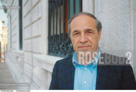 Venezia,1990.Ritratto del direttore dorchestra e compositore contemporaneo Pierre Boulez.Musica classica direttore compositore contemporary orchestra ritratto .Venice,1990.Portrait of the conductor and contemporary composer Pierre Boulez ©Graziano Arici/Rosebud2