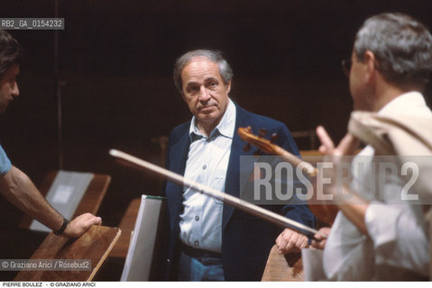 Venezia,1990.Ritratto del direttore dorchestra e compositore contemporaneo Pierre Boulez.Musica classica direttore compositore contemporary orchestra ritratto .Venice,1990.Portrait of the conductor and contemporary composer Pierre Boulez ©Graziano Arici/Rosebud2