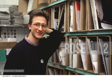 Venezia,1987.Ritratto del produttore Luciano Trevisan detto Fricchetti.Musica contemporanea produttore ritratto disco LP manager editore Pitura Freska gruppo.Venice,1980.Portrait of the producer Luciano Trevisan alias Fricchetti ©Graziano Arici/Rosebud2