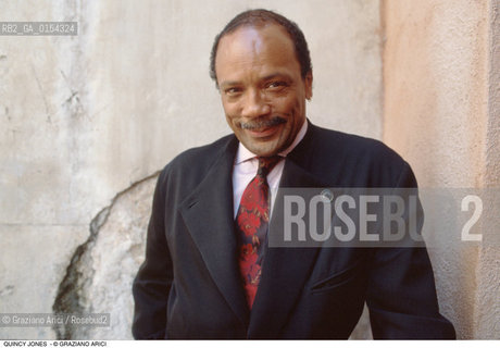 Venezia,1989.Ritratto del produttore discografico, arrangiatore e compositore Quincy Jones.Musica contemporanea produttore compositore ritratto.Venice,1989.Portrait of the composer and producer Quincy Jones ©Graziano Arici/Rosebud2