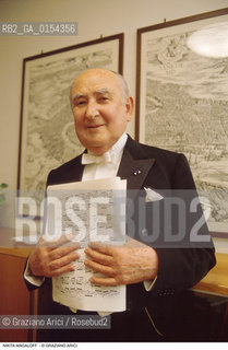 Venezia,1992.Ritratto del pianista Nikita Magaloff.Musica pianista pianoforte ritratto spartito .Venice,1992.Portrait of the pianist Nikita Magaloff ©Graziano Arici/Rosebud2