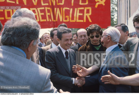 Venezia, 1981.Il politico Enrico Berlinguer segretario del Partito Comunista Italiano durante un comizio. Politica Comunismo Segretario politico ritratto .Venice, 1981.Portrait of the politician and national secretary of the Italian Communist Party Enrico Berlinguer during a conference ©Graziano Arici/Rosebud2 
