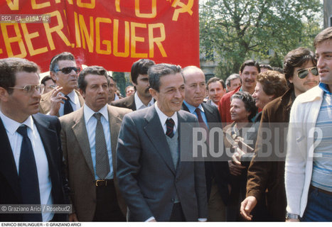 Venezia, 1981.Il politico Enrico Berlinguer segretario del Partito Comunista Italiano durante un comizio. Politica Comunismo Segretario politico ritratto .Venice, 1981.Portrait of the politician and national secretary of the Italian Communist Party Enrico Berlinguer during a conference ©Graziano Arici/Rosebud2 