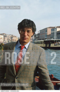 Venezia,1993.Il politico leader e fondatore della Lega Nord Umberto Bossi. Politica politico Lega Nord ritratto Canal Grande.Venice,1993.The politician Umberto Bossi, leader of the Lega Nord Party ©Graziano Arici/Rosebud2