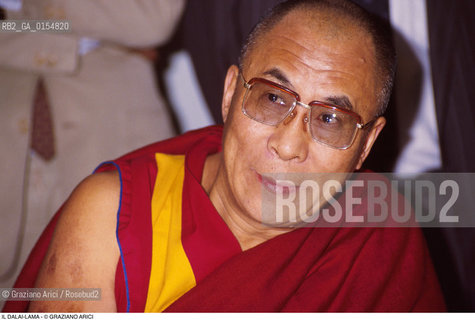 -Venezia,1996. Visita del Dalai Lama Tenzin Gyatso a Venezia. Politica religione buddismo capo spirituale leader Tibet ritratto visita.-Venice,1996. Official visit of the Dalai Lama,Tenzin Gyatso,in Venice .©Graziano Arici/Rosebud2