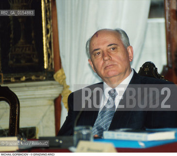 Venezia,1990. Ritratto dellex presidente URSS e Premio Nobel per la pace Michail Gorbaciov in visita a Venezia. Politica Urss Premio Nobel presidente ritratto.Venice,1990. Portrait of the Politician and Nobel Peace Prize Michail Gorbaciov during the visit in Venice ©Graziano Arici/Rosebud2
