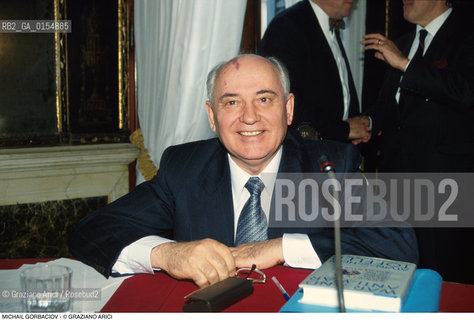 Venezia,1990. Ritratto dellex presidente URSS e Premio Nobel per la pace Michail Gorbaciov in visita a Venezia. Politica Urss Premio Nobel presidente ritratto.Venice,1990. Portrait of the Politician and Nobel Peace Prize Michail Gorbaciov during the visit in Venice ©Graziano Arici/Rosebud2