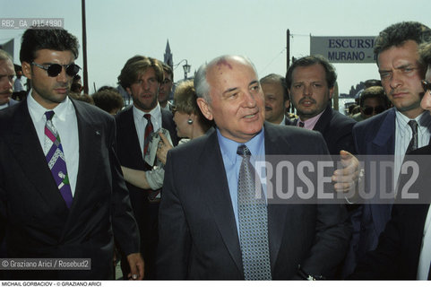 Venezia,1990. Ritratto dellex presidente URSS e Premio Nobel per la pace Michail Gorbaciov in visita a Venezia. Politica Urss Premio Nobel presidente ritratto.Venice,1990. Portrait of the Politician and Nobel Peace Prize Michail Gorbaciov during the visit in Venice ©Graziano Arici/Rosebud2