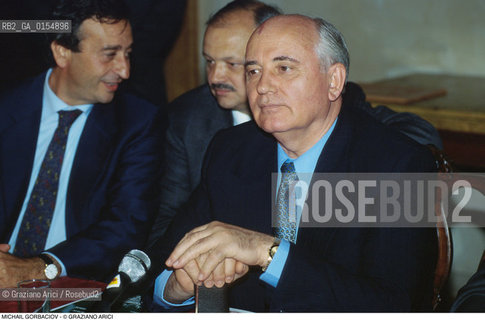 Venezia,1990. Ritratto dellex presidente URSS e Premio Nobel per la pace Michail Gorbaciov in visita a Venezia. Politica Urss Premio Nobel presidente ritratto.Venice,1990. Portrait of the Politician and Nobel Peace Prize Michail Gorbaciov during the visit in Venice ©Graziano Arici/Rosebud2