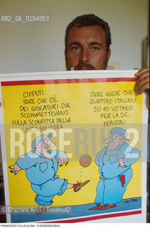 Aquileia (Udine),1987.Ritratto del disegnatore e fumettista Francesco Tullio Altan alias Altan. Satira,fumettista, disegnatore, sceneggiatore e autore satirico ritratto disegno fumetto Pimpa Cipputi.Venice,1987. Portrait of the Francesco Tullio Altan alias Altan, draftsman cartoonist comic strip, artist and satirist  ©Graziano Arici/Rosebud2