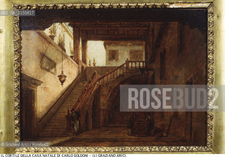 Venezia,1993.Casa natale e Museo di Carlo Goldoni,commediografo veneziano:il cortile interno in un dipinto dellinizio 1800. Letteratura commedia teatro commediografo casa museo -Venice,1993. House and Museum of Carlo Goldoni, playwright:a 1800 painting representing his birth place court in Venice ©Graziano Arici/Rosebud2                                           La cessione dei diritti di questa immagine si intende per quanto di nostra competenza. Non comprende invece le eventuali spese  relative a diritti che potranno essere richiesti dagli Enti o persone fisiche cui appartengono eventualmente i soggetti  ripresi. Tali costi, ove necessari, e l’espletamento di qualsivoglia pratica di richiesta di concessione del permesso di pubblicazione sono esclusivamente a carico e a cura del soggetto acquirente di questa immagine.