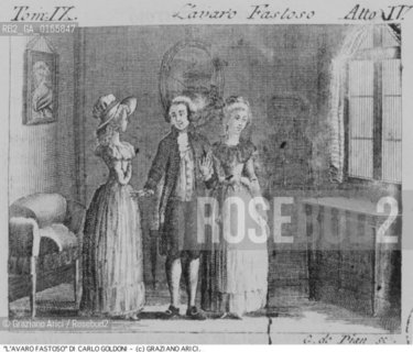 -STAMPA PER LA COMMEDIA LAVARO FASTOSO (1772)DI CARLO GOLDONI DALLEDIZIONE DELLE OPERE PUBBLICATA NEL 1788 DA ANTONIO ZATTA. COMMEDIA COMMEDIOGRAFO STAMPA EDIZIONE.-PRINT FOR COMEDY LAVARO FASTOSO  (1772)BY CARLO GOLDONI  FROM WORKS EDITION PUBLISHED BY ANTONIO ZATTA IN 1788 .- ARCHIVIO ©Graziano Arici/Rosebud2 La cessione dei diritti di questa immagine si intende per quanto di nostra competenza. Non comprende invece le eventuali spese  relative a diritti che potranno essere richiesti dagli Enti o persone fisiche cui appartengono eventualmente i soggetti  ripresi. Tali costi, ove necessari, e l’espletamento di qualsivoglia pratica di richiesta di concessione del permesso di pubblicazione sono esclusivamente a carico e a cura del soggetto acquirente di questa immagine.