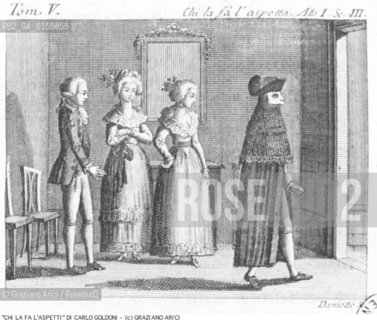 -STAMPA PER LA COMMEDIA CHI LA FA LASPETTI O SIA I CHIASSETTI DEL CARNEVAL (1764) DI CARLO GOLDONI.COMMEDIA COMMEDIOGRAFO STAMPA EDIZIONE .-PRINT FOR COMEDY CHI LA FA LASPETTI O SIA I CHIASSETTI DEL CARNEVAL (1764) BY CARLO GOLDONI - ARCHIVIO ©Graziano Arici/Rosebud2 La cessione dei diritti di questa immagine si intende per quanto di nostra competenza. Non comprende invece le eventuali spese  relative a diritti che potranno essere richiesti dagli Enti o persone fisiche cui appartengono eventualmente i soggetti  ripresi. Tali costi, ove necessari, e l’espletamento di qualsivoglia pratica di richiesta di concessione del permesso di pubblicazione sono esclusivamente a carico e a cura del soggetto acquirente di questa immagine.