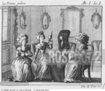 -STAMPA PER LA COMMEDIA LE DONNE GELOSE (1751-52) DI CARLO GOLDONI.COMMEDIA EDIZIONE STAMPA.-PRINT FOR LA COMMEDIA LE DONNE GELOSE (1751-52)BY CARLO GOLDONI - ARCHIVIO ©Graziano Arici/Rosebud2 .La cessione dei diritti di questa immagine si intende per quanto di nostra competenza. Non comprende invece le eventuali spese  relative a diritti che potranno essere richiesti dagli Enti o persone fisiche cui appartengono eventualmente i soggetti  ripresi. Tali costi, ove necessari, e l’espletamento di qualsivoglia pratica di richiesta di concessione del permesso di pubblicazione sono esclusivamente a carico e a cura del soggetto acquirente di questa immagine.