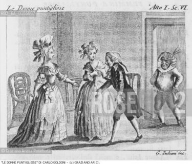 -STAMPA PER LA COMMEDIA LE DONNE PUNTIGLIOSE (1750-51) DI CARLO GOLDONI. COMMEDIA EDIZIONE STAMPA.-PRINT FOR COMEDY LE DONNE PUNTIGLIOSE (1750-51)BY CARLO GOLDONI - ARCHIVIO ©Graziano Arici/Rosebud2 .La cessione dei diritti di questa immagine si intende per quanto di nostra competenza. Non comprende invece le eventuali spese  relative a diritti che potranno essere richiesti dagli Enti o persone fisiche cui appartengono eventualmente i soggetti  ripresi. Tali costi, ove necessari, e l’espletamento di qualsivoglia pratica di richiesta di concessione del permesso di pubblicazione sono esclusivamente a carico e a cura del soggetto acquirente di questa immagine.
