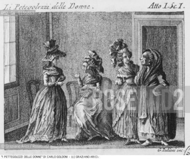 -STAMPA PER LA COMMEDIA I PETTEGOLEZZI DELLE DONNE (1750-51) DI CARLO GOLDONI. COMMEDIA  STAMPA EDIZIONE .-PRINT FOR COMEDY I PETTEGOLEZZI DELLE DONNE (1750-51) BY CARLO GOLDONI - ARCHIVIO ©Graziano Arici/Rosebud2 .La cessione dei diritti di questa immagine si intende per quanto di nostra competenza. Non comprende invece le eventuali spese  relative a diritti che potranno essere richiesti dagli Enti o persone fisiche cui appartengono eventualmente i soggetti  ripresi. Tali costi, ove necessari, e l’espletamento di qualsivoglia pratica di richiesta di concessione del permesso di pubblicazione sono esclusivamente a carico e a cura del soggetto acquirente di questa immagine.