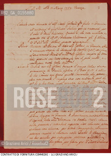 -CONTRATTO DI FORNITURA COMMEDIE STIPULATO DA CARLO GOLDONI CON FRANCESCO VENDRAMIN PRIMA DELLA PARTENZA PER LA FRANCIA NEL 1762. COMMEDIA COMMEDIOGRAFO TEATRO CONTRATTO.-CONTRACT FOR WRITING COMEDIES STIPULATED WITH FRANCESCO VENDRAMIN BEFORE DEPARTURE TO FRANCE IN 1762 - ARCHIVIO ©Graziano Arici/Rosebud2 La cessione dei diritti di questa immagine si intende per quanto di nostra competenza. Non comprende invece le eventuali spese  relative a diritti che potranno essere richiesti dagli Enti o persone fisiche cui appartengono eventualmente i soggetti  ripresi. Tali costi, ove necessari, e l’espletamento di qualsivoglia pratica di richiesta di concessione del permesso di pubblicazione sono esclusivamente a carico e a cura del soggetto acquirente di questa immagine.