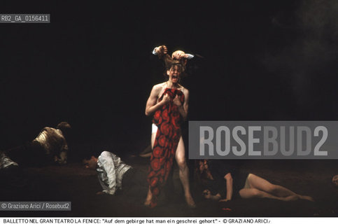 -Venezia,1985.Gran Teatro la Fenice. Balletto AUF DEM GEBIRGE HAT MAN EIN GESCHREI GEHORT (DALLA MONTAGNA SI E SENTITO UN GRIDO),coreografia di Pina Bausch, corpo di ballo Tanztheater Wuppertal.Tanztheater Wuppertal Pina Bausch Danza balletto coreografia .-Venice,1985. Gran Teatro la Fenice. Dance ballet AUF DEM GEBIRGE HAT MAN EIN GESCHREI GEHORT, choreographed by Pina Bausch, Tanztheater Wuppertal dancers chorus ©Graziano Arici/Rosebud2 .La cessione dei diritti di questa immagine si intende per quanto di nostra competenza. Non comprende invece le eventuali spese  relative a diritti che potranno essere richiesti dagli Enti o persone fisiche cui appartengono eventualmente i soggetti  ripresi. Tali costi, ove necessari, e l’espletamento di qualsivoglia pratica di richiesta di concessione del permesso di pubblicazione sono esclusivamente a carico e a cura del soggetto acquirente di questa immagine.