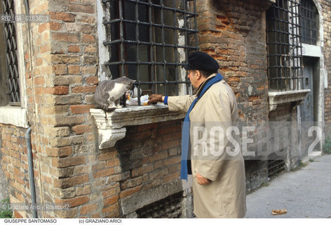 Nome: .SANTOMASO GIUSEPPE.Descrizione: .ARTE PITTORE / A VENEZIA CON ANIMALE  GATTO.Credit: ©Graziano Arici/Rosebud2 / Costo: .A.Nazione: .ITALIA.Cittˆ: .VENEZIA.Data: .1980.