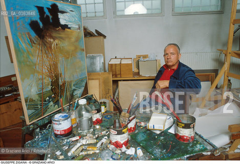 Caption: Nome: .ZIGAINA GIUSEPPE.Descrizione: .ARTE PITTORE IN STUDIO.Credit: ©Graziano Arici/Rosebud2 / Costo: .A.Nazione: .ITALIA.Cittˆ: ..Data: .1988