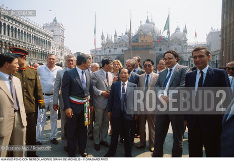 Caption: Nome:.HU YAOBANG.Descrizione:.POLITICO PRESIDENTE DEL PARTITO COMUNISTA CINESE (1981-82) SEGRETARIO GENERALE (1981-87) / CON IL SINDACO DI VENEZIA NEREO LARONI ED IL MINISTRO DEGLI ESTERI GIANNI DE MICHELIS IN PIAZZA SAN MARCO .POLITICAL PRESIDENT OF CHINESE COMUNIST PARTY (1981-82) SECRETARY GENERAL /  WITH  NEREO LARONI MAYOR OF VENICE AND GIANNI DE MICHELIS FOREIGN SECRETARY IN PIAZZA SAN MARCO IN VENICE.Credit:.G. ARICI/.Costo:.A.Nazione:.CINA.CHINA.Cittˆ:..Data:.1988