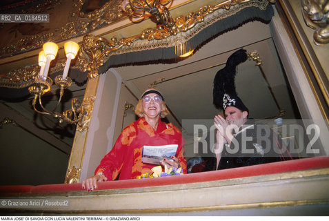 Caption: Nome: .MARIA JOSE DI SAVOIA.Descrizione: .EX REGINA DITALIA MOGLIE DI UMBERTO I DI SAVOIA / CON LA CANTANTE LIRICA LUCIA VALENTINI TERRANI NEL GRAN TEATRO LA FENICE DI VENEZIA.EX QUEEN OF ITALY WIFE OF UMBERTO I OF SAVOIA  / WITH LUCIA VALENTINI TERRANI OPERA SINGER IN THE GRAN TEATRO LA FENICE OF VENICE.Credit: ©Graziano Arici/Rosebud2 / Costo: .A.Nazione: .BELGIO.BELGIUM.Cittˆ: ..Data: .1987
