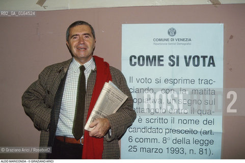 Caption: Nome: .MARICONDA ALDO.Descrizione: .POLITICA POLITICO LEGA NORD CANDIDATO SINDACO DI VENEZIA.Credit: ©Graziano Arici/Rosebud2 / Costo: .A.Nazione: .ITALIA.Cittˆ: ..Data: .1993