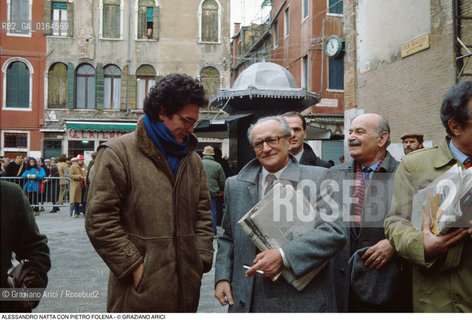 Caption: Nome: .NATTA ALESSANDRO.Descrizione: .POLITICO DEPUTATO SEGRETARIO DEL PARTITO COMUNISTA ITALIANO (1984-88) / CON PIETRO FOLENA DOPO UN COMIZIO A VENEZIA.POLITICAL DEPUTY SECRETARY OF ITALIAN COMMUNIST PARTY (1984-88) / WITH PIETRO FOLENA AFTER A MEETING IN VENICE.Credit: ©Graziano Arici/Rosebud2 / Costo: .A.Nazione: .ITALIA.ITALY.Cittˆ: ..Data: .1983