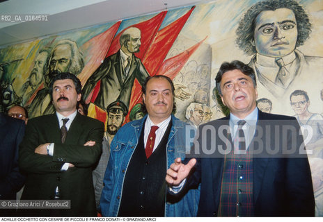 Caption: Nome: .OCCHETTO ACHILLE.Descrizione: .POLITICO SEGRETARIO DEL PARTITO COMUNISTA ITALIANO (1988-1991) SEGRETARIO DEL PDS - PARTITO DEMOCRATICO DELLA SINISTRA - (1991-1994) / CON CESARE DE PICCOLI E FRANCO DONATI.POLITICAL SECRETARY OF ITALIAN COMMUNIST PARTY  (1988-1991)  SECRETARY OF PDS (1991-1994) / WITH CESARE DE PICCOLI AND FRANCO DONATI.Credit: ©Graziano Arici/Rosebud2 / Costo: .A.Nazione: .ITALIA.ITALY.Cittˆ: ..Data: .1990