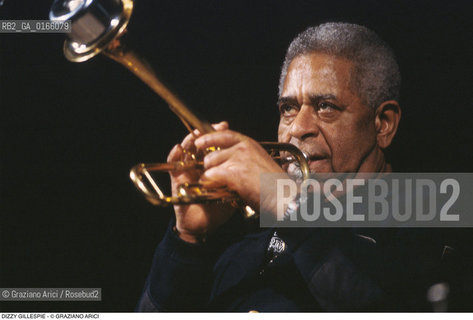 Caption: Nome: .GILLESPIE DIZZY.Descrizione: .MUSICA JAZZ TROMBETTISTA/ALLA TROMBA.Credit: ©Graziano Arici/Rosebud2 / Costo: .A.Nazione: .USA.Cittˆ: ..Data: .1990