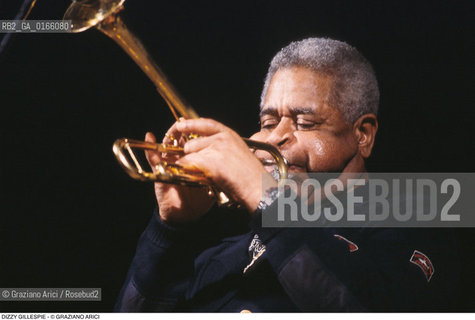 Caption: Nome: .GILLESPIE DIZZY.Descrizione: .MUSICA JAZZ TROMBETTISTA/ALLA TROMBA.Credit: ©Graziano Arici/Rosebud2 / Costo: .A.Nazione: .USA.Cittˆ: ..Data: .1990