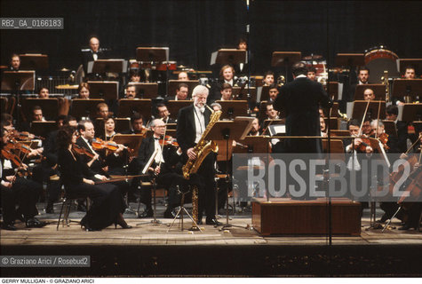 Caption: Nome: .MULLIGAN GERRY.Descrizione: .MUSICA JAZZ SASSOFONISTA/CON ORCHESTRA.Credit: ©Graziano Arici/Rosebud2 / Costo: .A.Nazione: .USA.Cittˆ: ..Data: .1992
