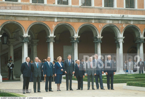 Nome: .SUMMIT ECONOMICO.Descrizione: .POLITICA VERTICE DEI NOVE PAESI PIU INDUSTRIALIZZATI / IL PREMIER BRITANNICO MARGARET THATCHER, IL PRESIDENTE AMERICANO RONALD REAGAN, IL PRIMO MINISTRO ITALIANO AMINTORE FANFANI, IL PRESIDENTE FRANCESE FRANCOIS-MARIE MITTERRAND E IL CANCELLIERE TEDESCO HELMUT KOHL / ALLA FONDAZIONE CINI NELLISOLA DI S. GIORGIO .Credit: ©Graziano Arici/Rosebud2 Costo: ..Nazione: .ITALIA.Cittˆ: ..Data: .1987..