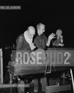 THE  COMPOSER IGOR STRAVINSKIJ AND THE CONDUCTOR FERDINAND LEITNER DURING THE REHEARSAL OF THE OPERA THE RAKES PROGRESS AT THE THEATRE LA SCALA IN MILAN (ITALY) - 1951 -  © ARCHIVIO Graziano Arici/Rosebud2  / MUSICA / COMPOSITORE / TEATRO LA SCALA  / PROVE / DIRETTORE DORCHESTRA