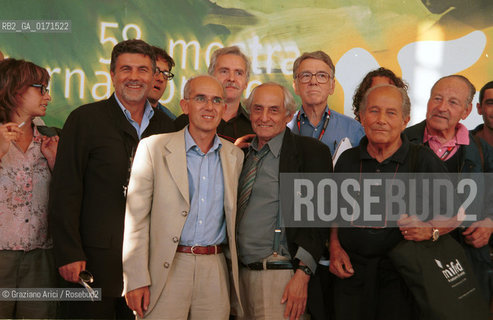 02/09 - VENICE - 58. INTERNATIONAL FILM FESTIVAL -  UN ALTRO MONDO E POSSIBILE - VITTORIO AGNOLETTO, SPEAKER OF THE GENOA SOCIAL FORUM WITH THE DIRECTORS  CITTO MASELLI AND GILLO PONTECORVO AND OTHERS DIRECTORS OF THE FILM ABOUT THE ANTI GLOBAL MOVEMENT IN GENOA  - ©Graziano Arici/Rosebud2